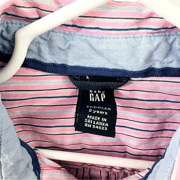Baby Gap toddler boys 2 years 2T pink blue stripe dress shirt - Picture 5 of 8